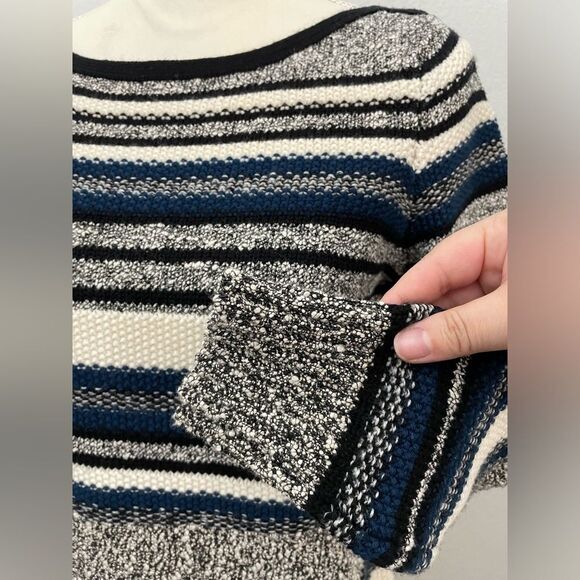 Vince Boucle Knit Textured Wool Blend Striped Boatneck Sweater Size Small - Picture 5 of 10